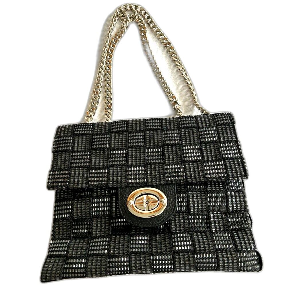 Alma Tonutti Italy Black Metallic Woven Chain Shoulder Bag